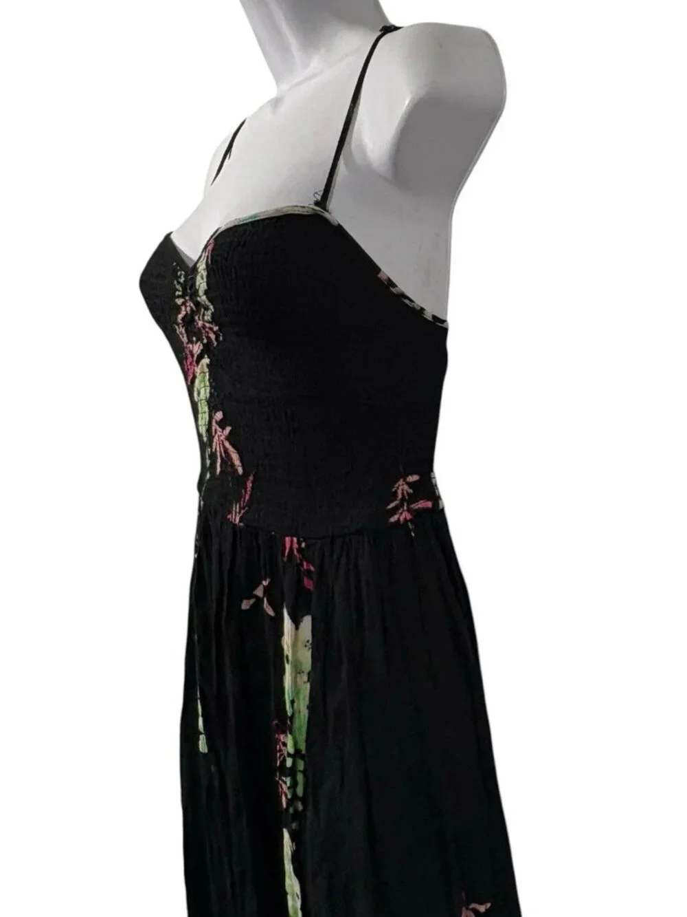 Intimately Free People Beau Smocked Black Floral Maxi Sundress L Boho Beachy Y2K